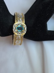 1930s Art Deco Filigree Bracelet Hinged JJ White Mfg Co Pat 1955576 Blue Gem