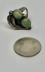 Vintage MCM Old Pawn Southwest Greenish Turquoise Stones Sterling Ring Size 8.5