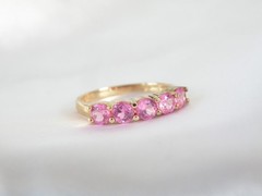 Vintage Sterling Silver 925 Gold on Pink Topaz 5 Stone Ring Size 9