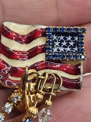 Vintage Repurpused Lunch At The Ritz Patriotic American Flag Charm Brooch