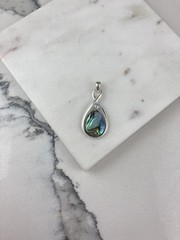 Vintage 925 Sterling Silver Abalone Boho Teardrop Pendant