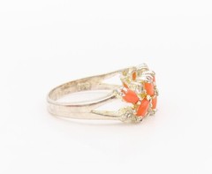 925 Sterling Silver Vintage Ring Marquise Shape Orange Gemstones Sz 6 RG32077