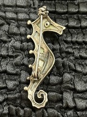 Vintage Sterling Silver Abalone Seahorse Brooch Signed CO Crystal Eye Ocean Pin