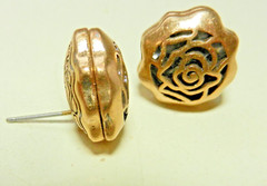Vintage Elegant Cut Crystal in a Rose Etched Gold Filled Cage- Post Earrings