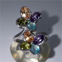 Sterling Silver ring multicolor gemstone flower design bezel setting size 8