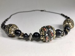 Tibetan Style Necklace Beaded Chunky Boho with Inlaid Seed Beads Metal Vintage
