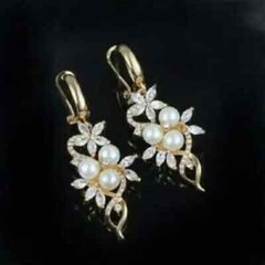 2Ct Round Cut Pearl Diamond Drop/Dangle Women’s Earrings 14k Yellow Gold Over