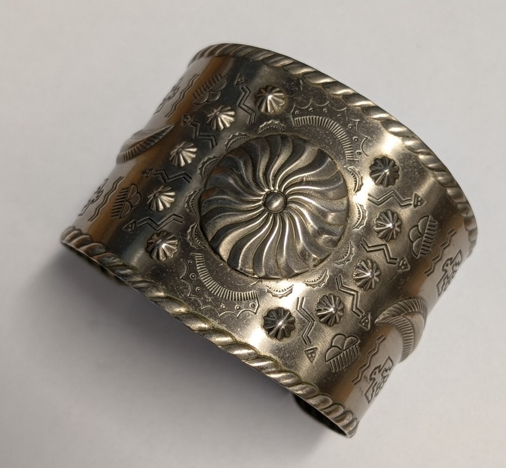 Native American Cuff Bracelet ~ Navajo Vintage Jewelry ~ Nickel Silver ~ Bell