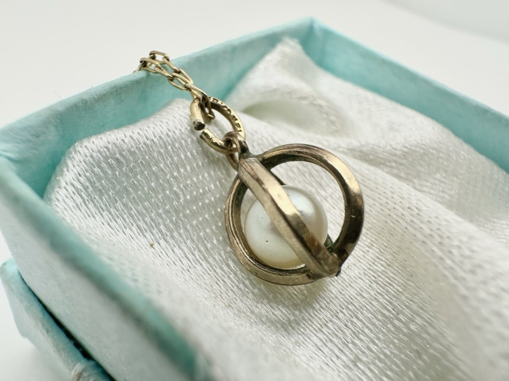 VTG 14k Gold Filled Pearl Cage Pendant 18in GF Chain Minimalist Estate Sale Read