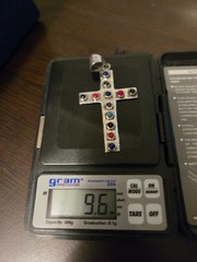 Vintage Artisan Coral Lapis Onyx Sterling Silver .925 Cross Pendant – 9.6 grams