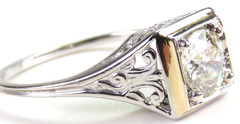 Antique Art Deco European Diamond 18KW/Y Engagement Ring Size 7.25 UK-O EGL USA