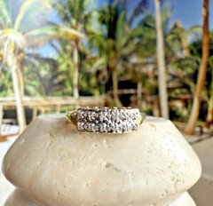 Ladies ESTATE 10k Yellow Gold NATURAL Diamond Double Row Ring band