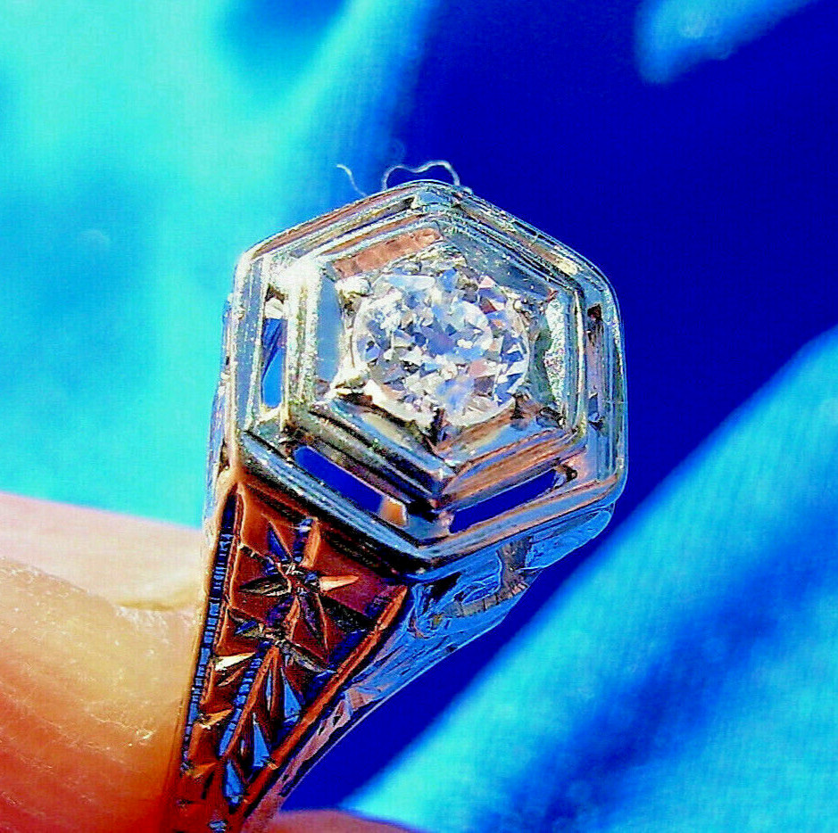 Original EARTH MINED DIAMOND Deco Engagement Ring Antique Belais Solitaire 18K