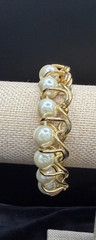 Vintage Modernist Gold Wire Wrapped Faux Pearl Bracelet | 11.4mm Statement 8″