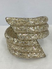 Vintage Lucite Confetti Bracelet Gold White Wide Bypass Clamper