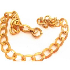Antique Chunky Brass Chain Necklace Rare Old Art Deco Jewelry Huge Clasp A836a