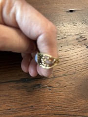 Sarah Coventry Vintage Ring Faux Opal, Gold Tone, Size 5-7, Open Back