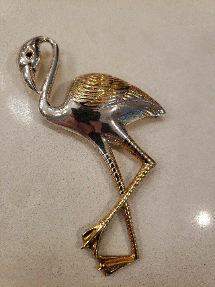 Antique Art Deco Signed Uncas Mfg Co Sterling 4″ Flamingo Pin Glass Eye Mint!