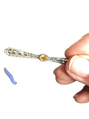 1920’S EARLY BELAIS 10K WHITE GOLD FILIGREE BROOCH WITH CITRINE GEMSTONE/2.25″