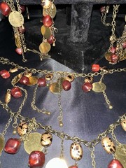 Red Orange Copper Gold Dangle Bib Necklace Bracelet Belt Vintage U Design Jewel