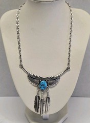 Vintage Sterling Silver Turquoise Feather Choker Necklace & Earrings Signed KB