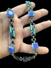 art nouveau art deco Theodor Fahrner silver Chalcedon And Amazonite necklace