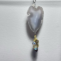 Handmade Pendant Necklace Glass And Organic Natural Agate OOAK Artisan Jewelry