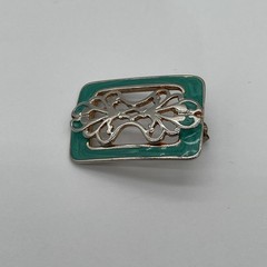 Vintage Style SilverTone Rectangular Earrings With Teal Border & Filigree Center
