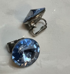 Vtg Weiss sky Blue Rivoli Rhinestone Silver-tone Earrings Clip On Round Bling!