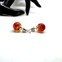 Unique Silver red Natural dyed Amber stud Earrings 2g