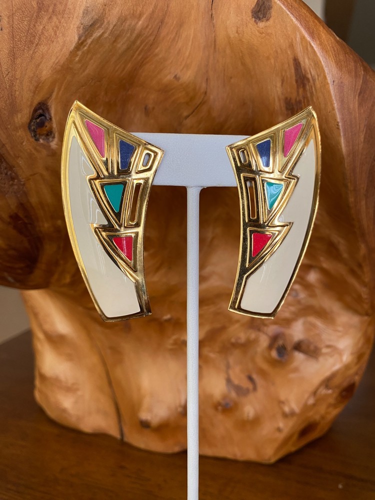 Vintage Berebi Statement Earrings Gold White Pink Red Teal Purple Pierced