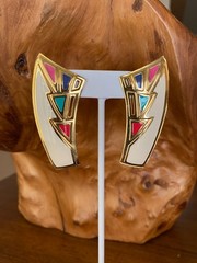 Vintage Berebi Statement Earrings Gold White Pink Red Teal Purple Pierced