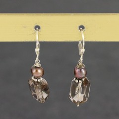 Smoky Quartz Pearl Dangle Latchback Earrings | Vintage Sterling Silver 925