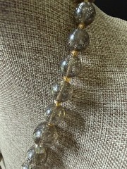 Vintage Acrylic Lucite Glitter Beaded Necklace Smoky Gray Silver Gold Bead 25”