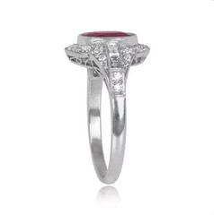 3Ct Art Deco Style Oval Cut Lab Created Ruby Halo Wedding 14K White Gold FN Ring