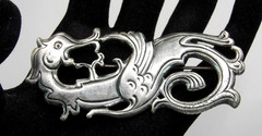 Vintage 3″ Silver Plate Pisces Fish Zodiac Sign Brooch Pin