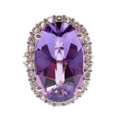 Fabulous 14k Solid White Gold 7.77ct Natural Amethyst & White Zircon Ring Size 6