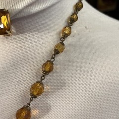 Vintage Czech Large Topaz Amber Faceted Crystal Bead Necklace Clip Earrings Set