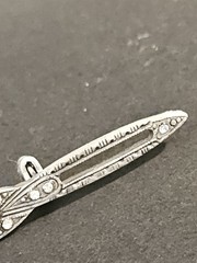 Antique Silver Tone Bar Pin Art Deco Edwardian Rhinestones Dainty Brooch 1910’s