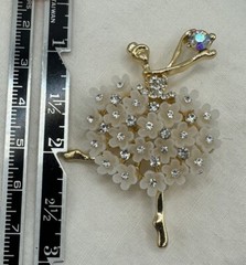 Ballerina W White Flower Clear Rhinestone Dress Holding Large RStone Brooch Pin