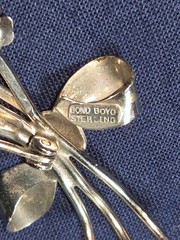 Sterling Silver Bond Boyd Brooch w/ Aqua Stones 2″ x 1″ ~~ 6 grams