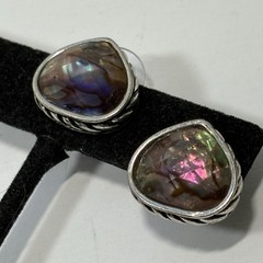 Vintage NAPIER Silver Tone Abalone Pierced Earrings Teardrop Facet Pierced Post