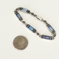 Vintage Blue Crystal Faux Marcasite Silver Tone Chain Link Bracelet 6.75″
