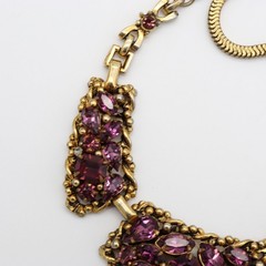 Vtg Barclay Purple Amethyst Rhinestone Gold Tone Necklace Choker Mesh Bib Signed