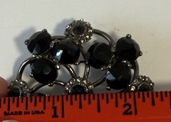 Vtg Jet Black Faceted Glass Rhinestone Flower Swirl Gunmetal Brooch Pin Art Deco