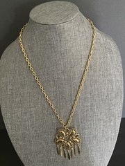 Vintage Womens Necklace Mid Century Tassel Pendant Gold Tone Career Boho