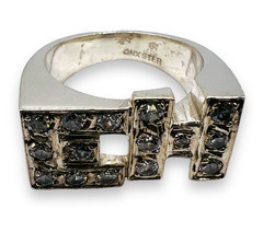 Double INITIAL E H Block LETTER Cubic Zirconia CZ 925 Sterling Silver SZ 8.5