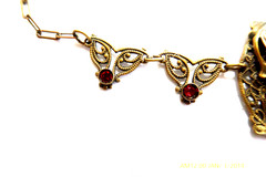 RARE ANTIQUE ART DECO CZECH RED CRYSTAL FILIGREE NECKLACE EARRINGS SET