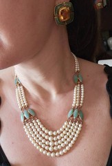 Vintage 5 Strand Pearl Jade 14K Gold Chocker Pearl Necklace by de Groot & Gudde