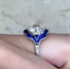 Art Deco Style Lab Created Diamond & Sapphire Engagement Ring 14K White Gold FN